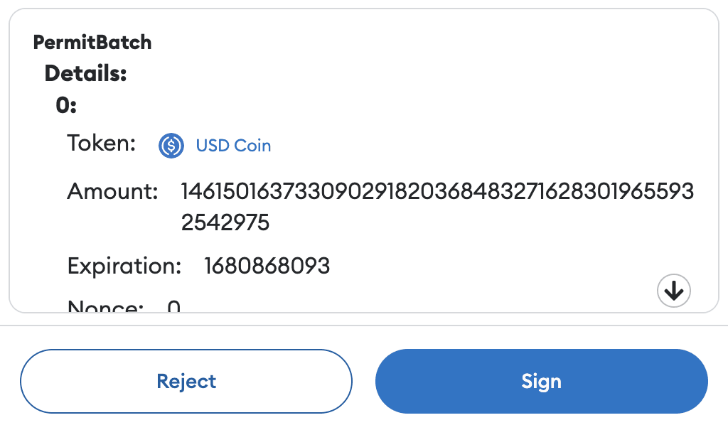Permit2 Batch MetaMask Popup